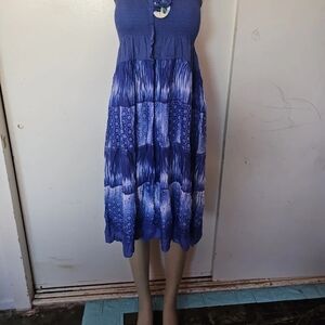 Elegant Blue Tie-Dye Midi Dress
